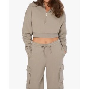 WeWoreWhat XS Half Zip Cropped Hoodie Stone NWT